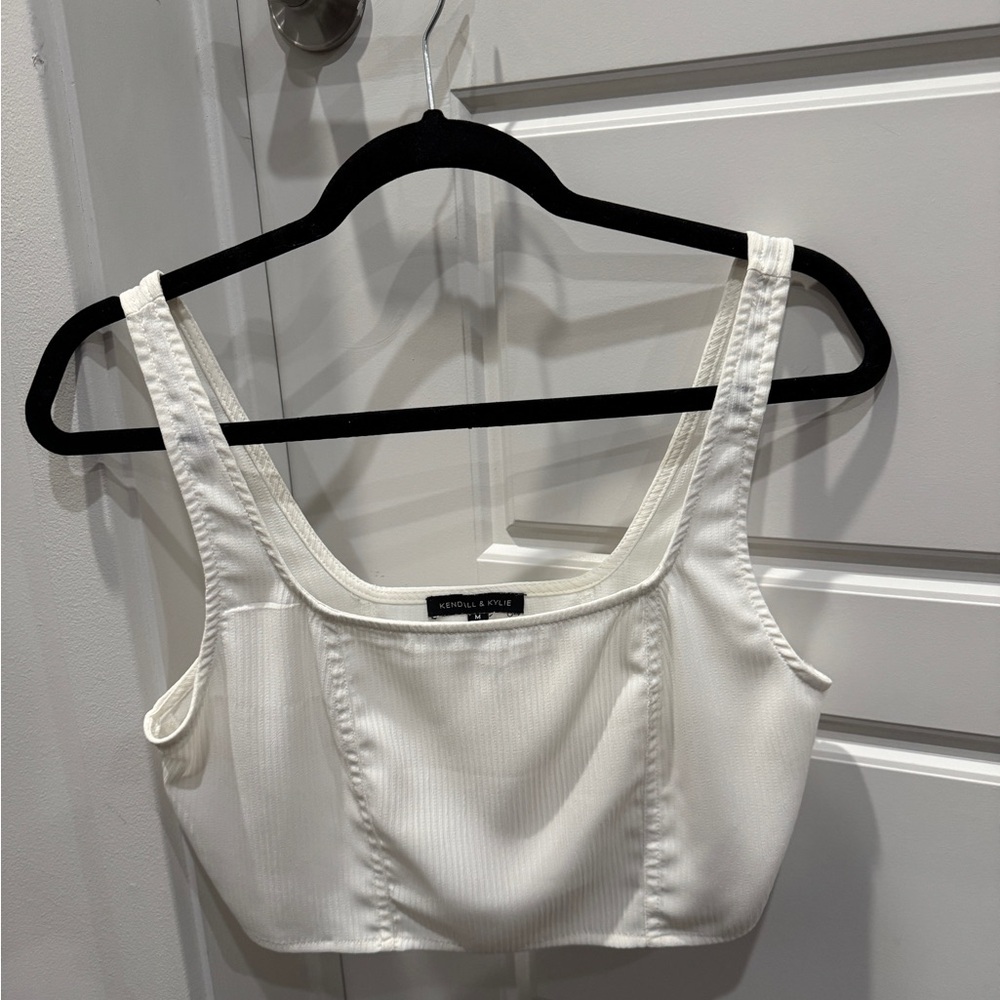 Kendall & Kylie Cream Ribbed Crop Top